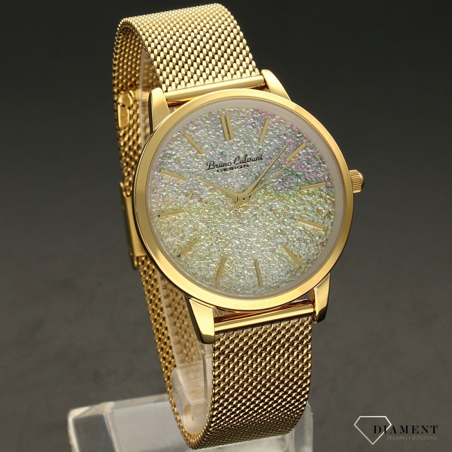 Zegarek damski BRUNO CALVANI BC90533 złoty brokatowa tarcza